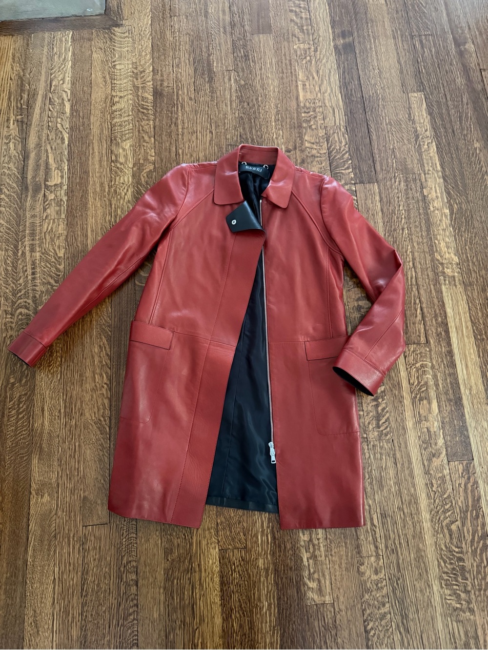 Gucci Red Leather Long Coat